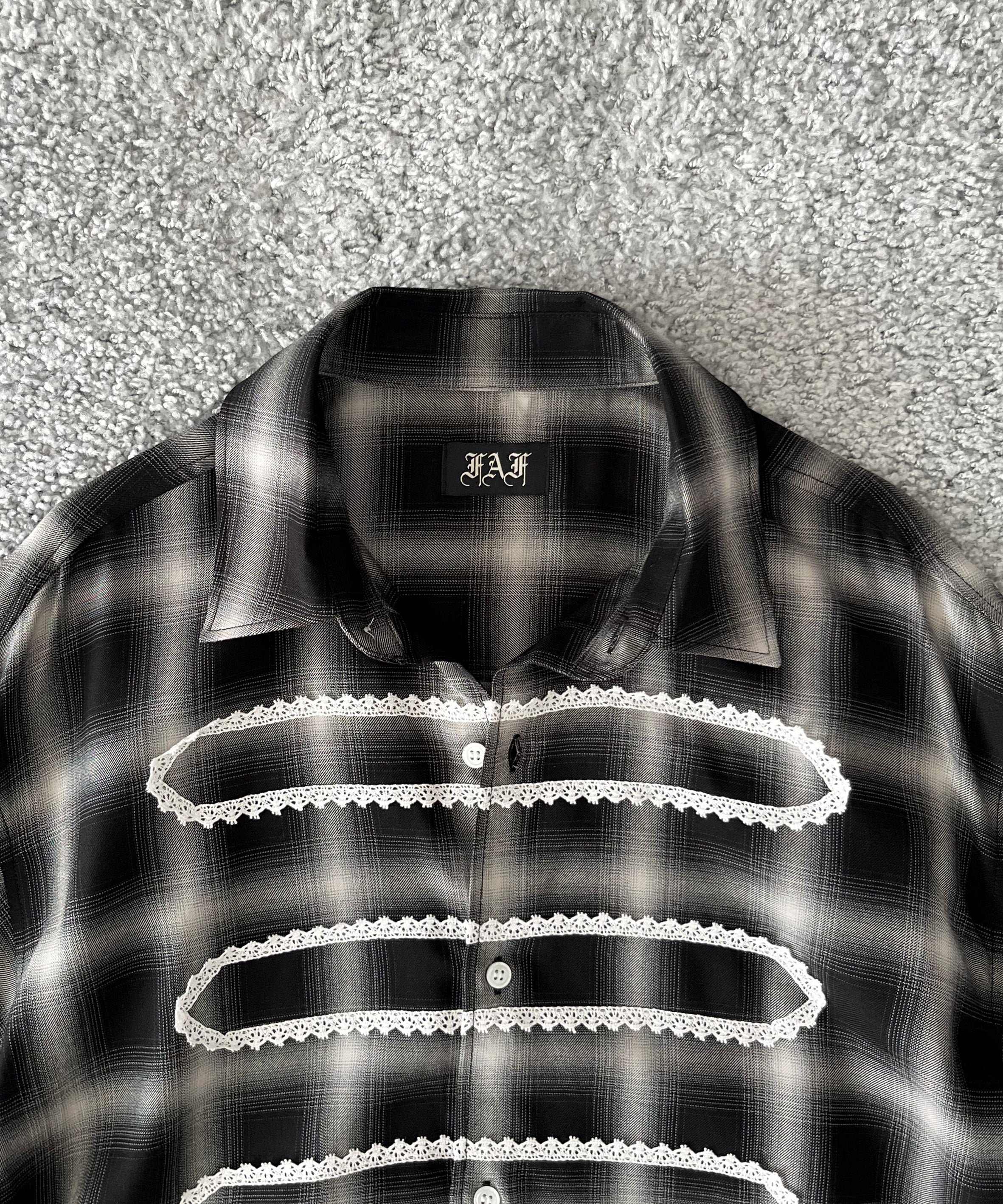 FAF(FAKE AS FLOWERS) Lace shadow check shirts "BLACK"