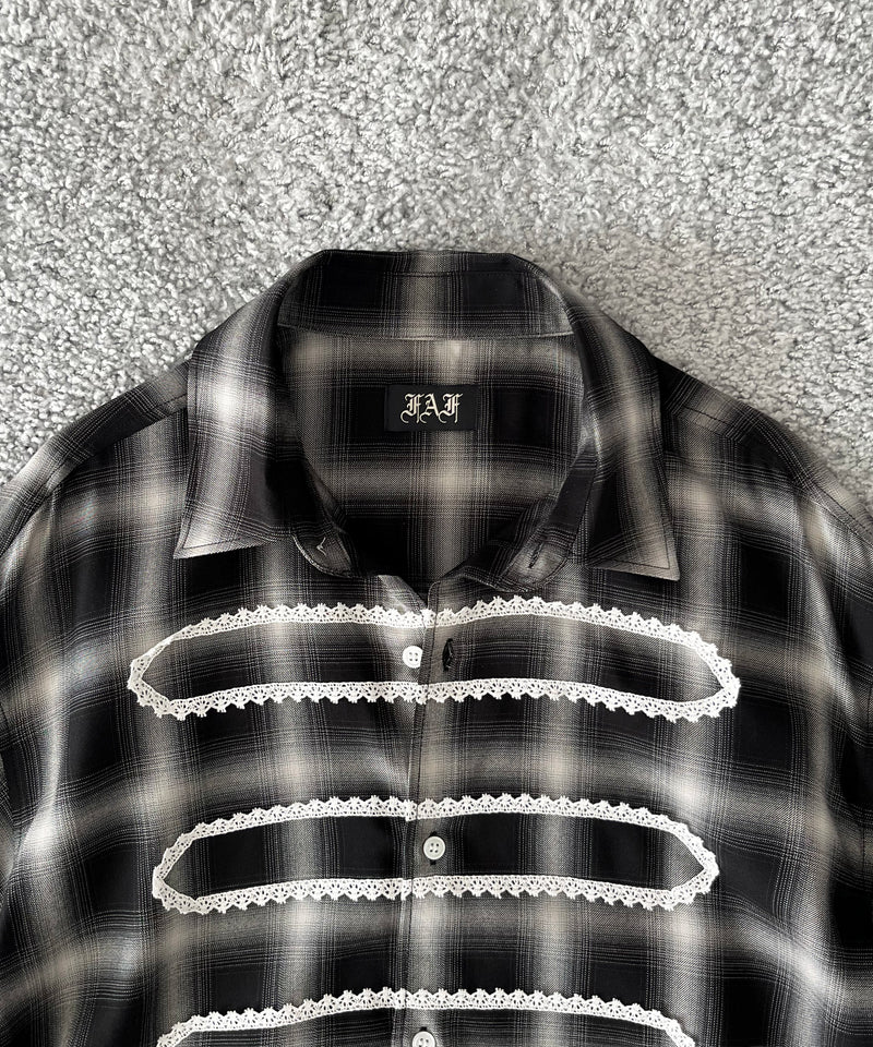 FAF(FAKE AS FLOWERS) Lace shadow check shirts "BLACK"