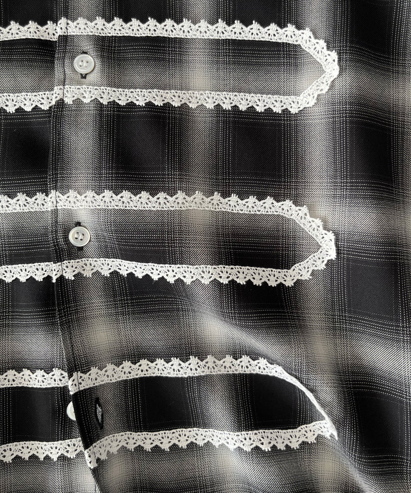 FAF(FAKE AS FLOWERS) Lace shadow check shirts "BLACK"