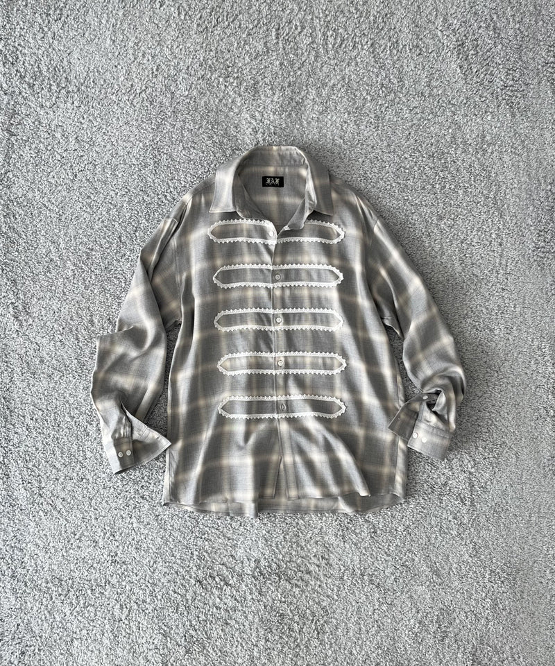 FAF(FAKE AS FLOWERS) Lace shadow check shirts "BLACK"