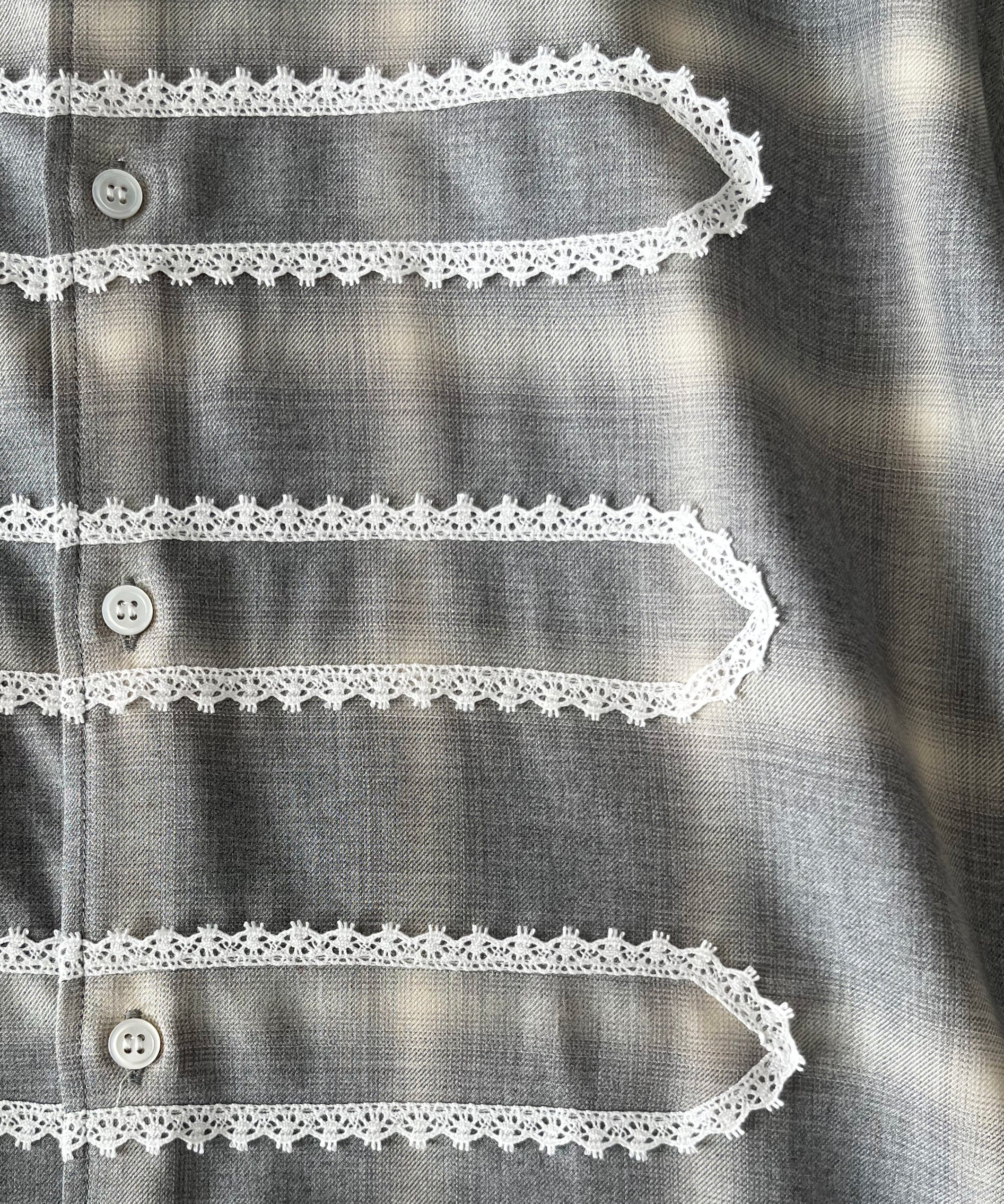 FAF(FAKE AS FLOWERS) Lace shadow check shirts "GRAY"