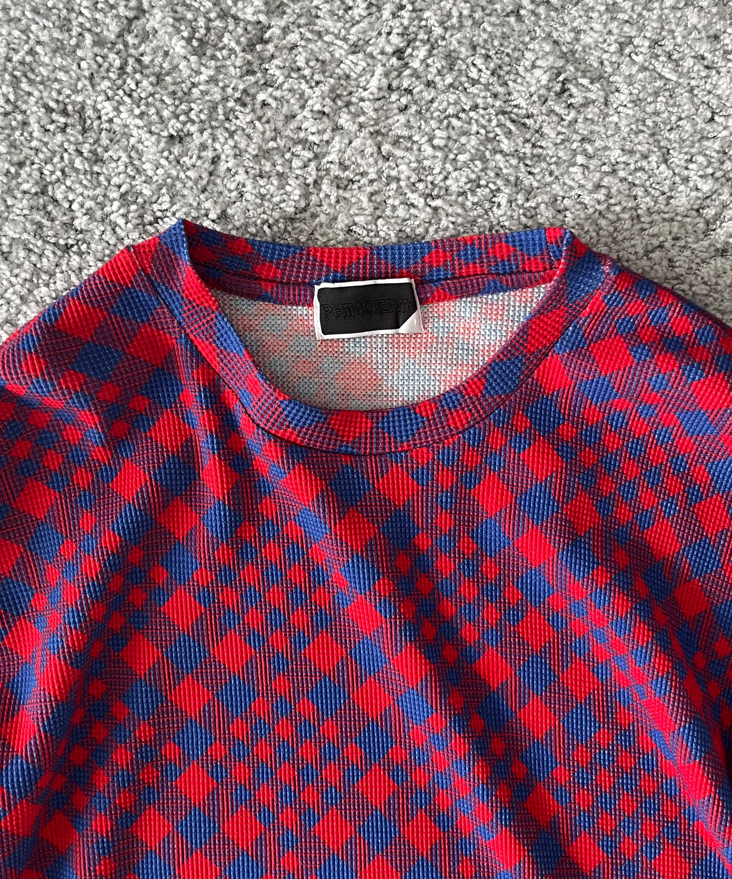 PHINGERIN Gingham l/s waffle thermal "B:RED BLUE"