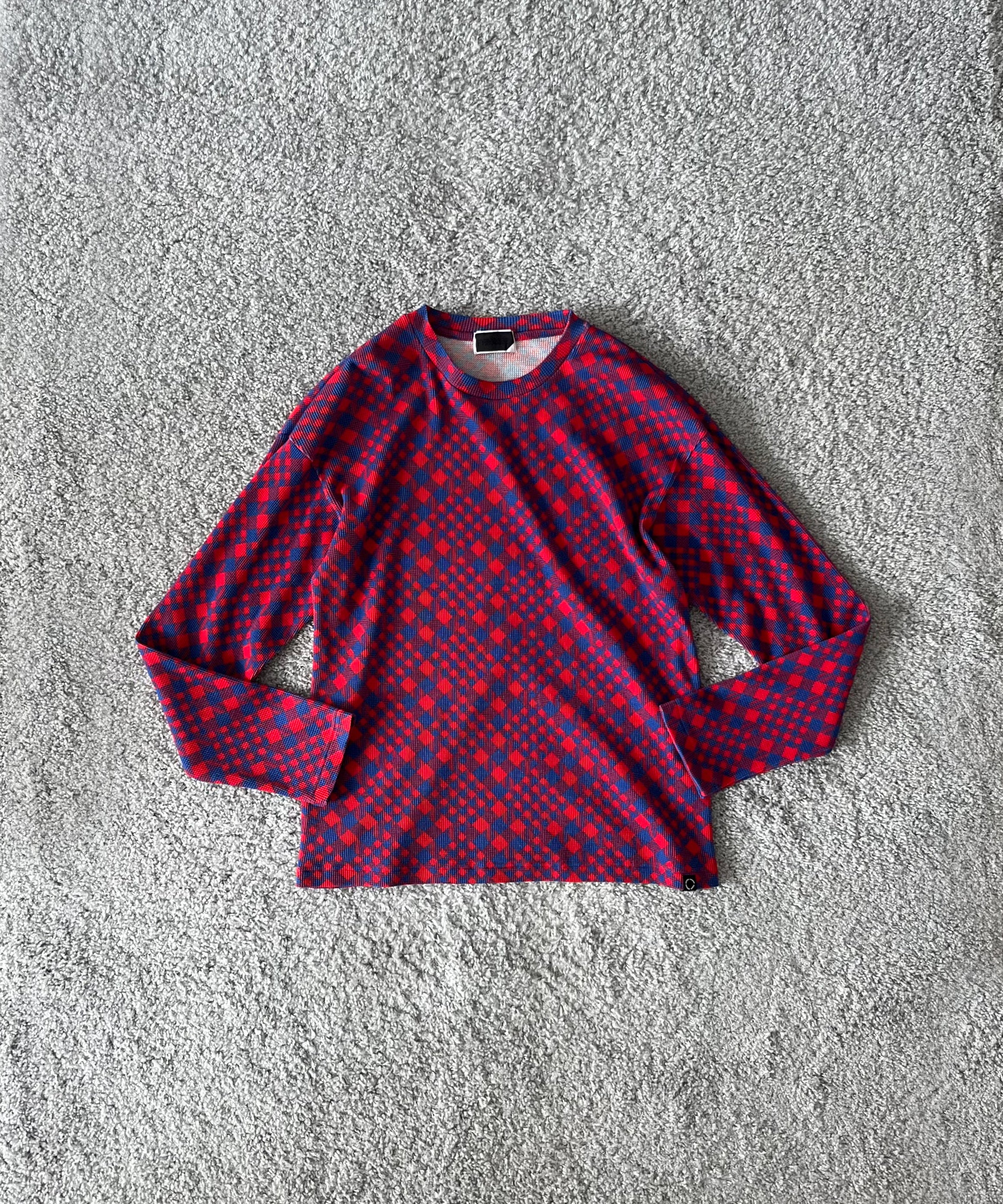 PHINGERIN Gingham l/s waffle thermal "B:RED BLUE"