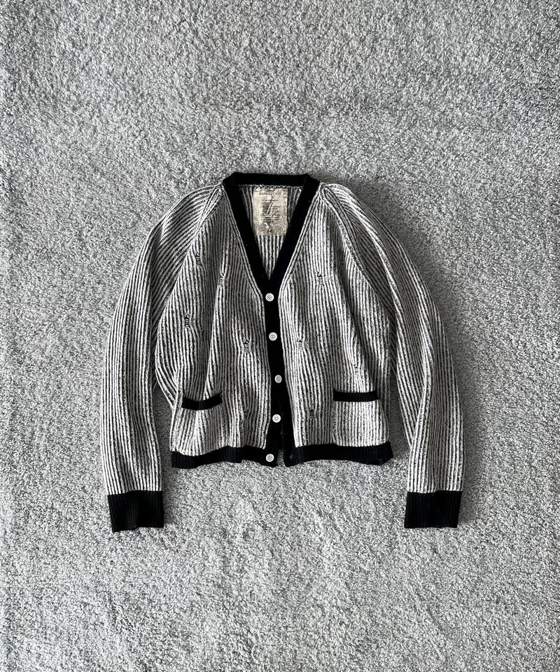 Basketcase Bleach, knit cardigan "WHITE/BLACK"