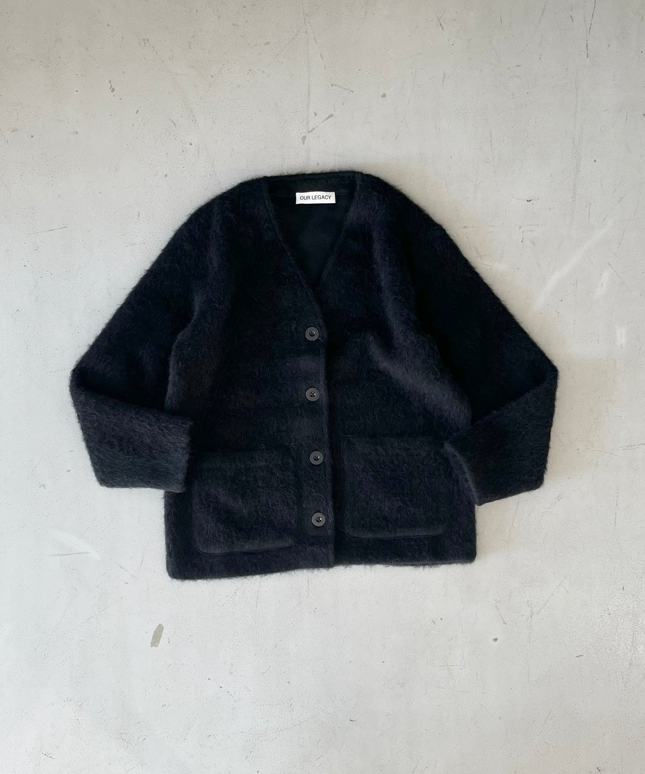 OUR LEGACY Cardigan "FUZZED PLUM CHECK HAIRY WOOL"