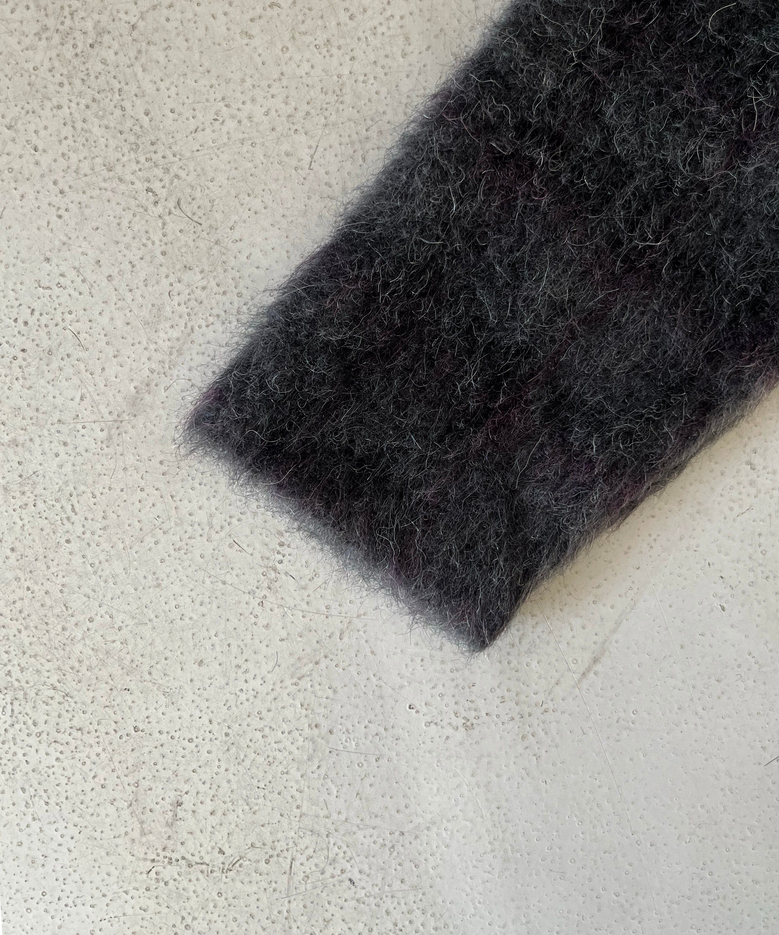 OUR LEGACY Cardigan "FUZZED PLUM CHECK HAIRY WOOL"