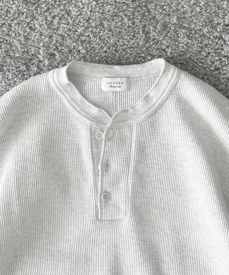 UNUSED Us2595 long-sleeve henry neck waffle t-shirt "HEATHER"