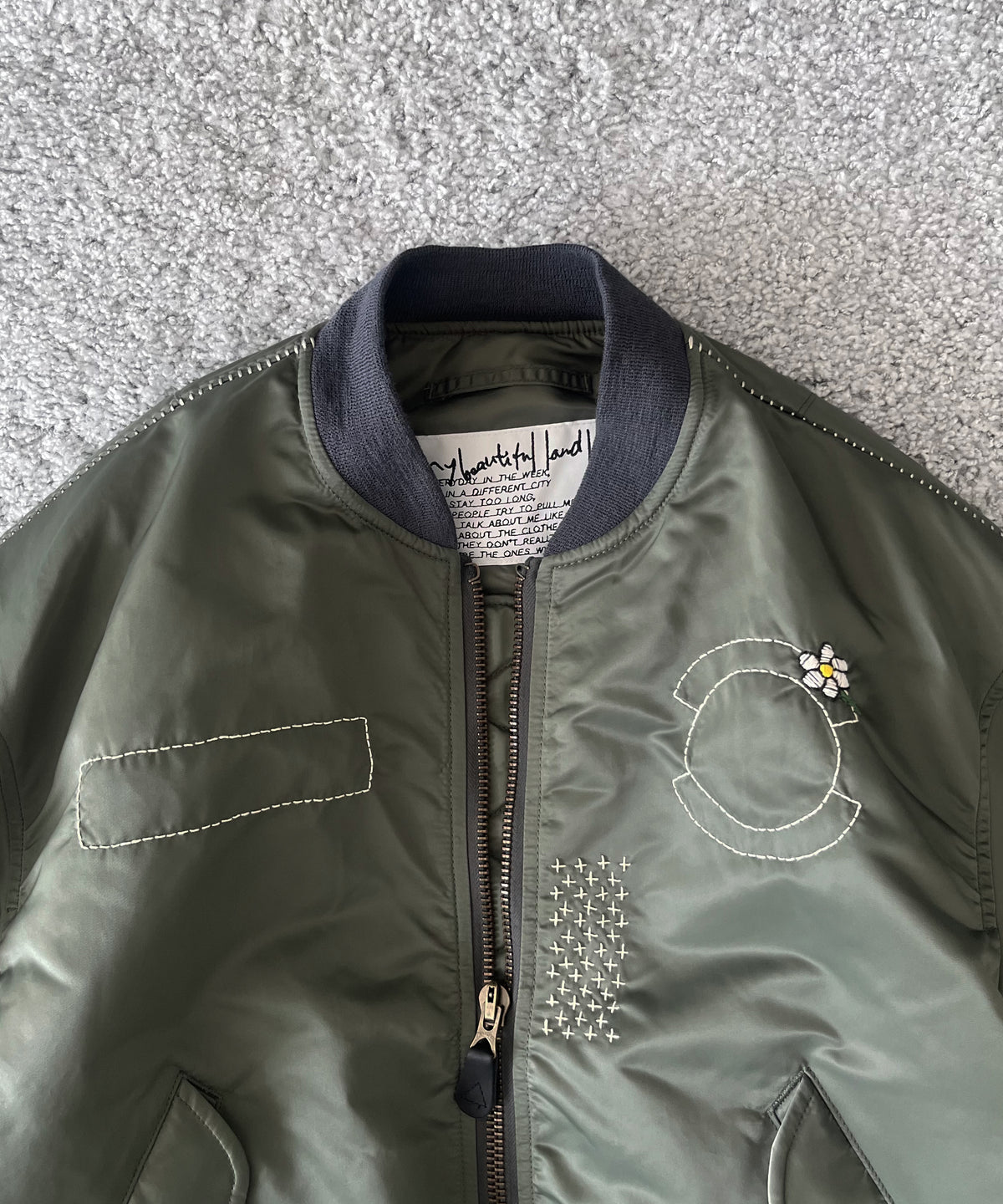 my beautiful landlet Flower stitch ma-1 "KHAKI"