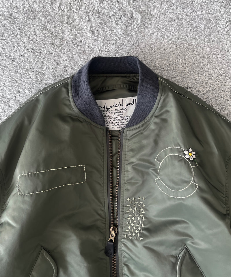 my beautiful landlet Flower stitch ma-1 "KHAKI"
