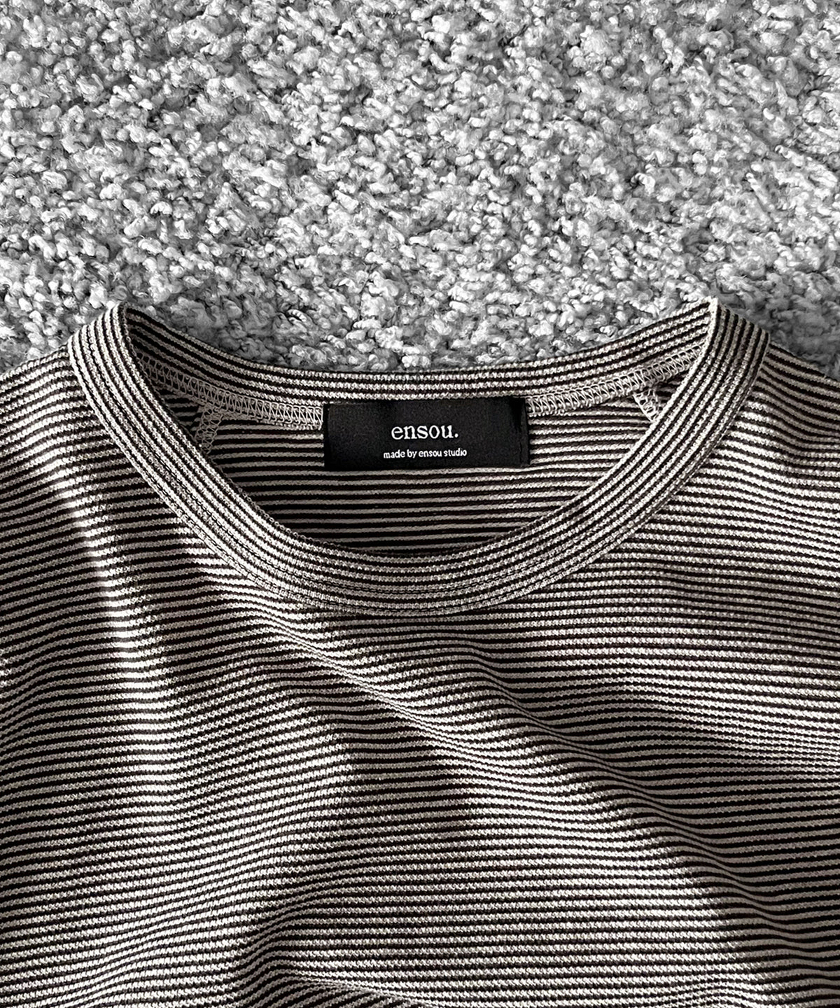 ensou. D-shaped long sleeve tee "CHARCOAL STRIPE"