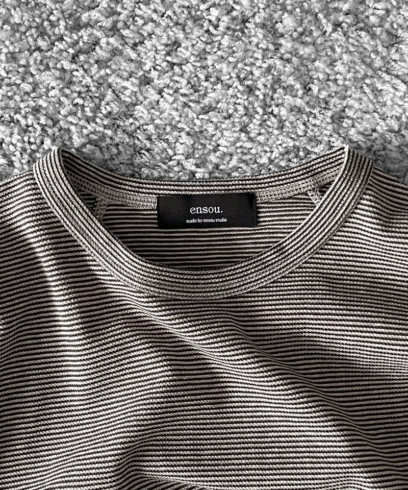 ensou. D-shaped long sleeve tee "CHARCOAL STRIPE"
