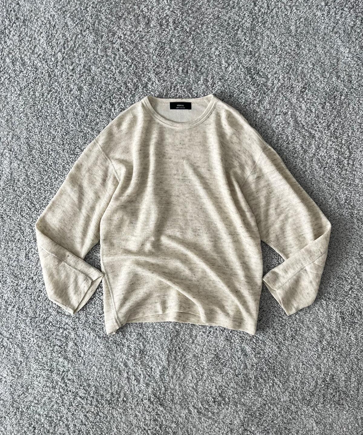 ensou. D-shaped long sleeve tee "CHARCOAL STRIPE"