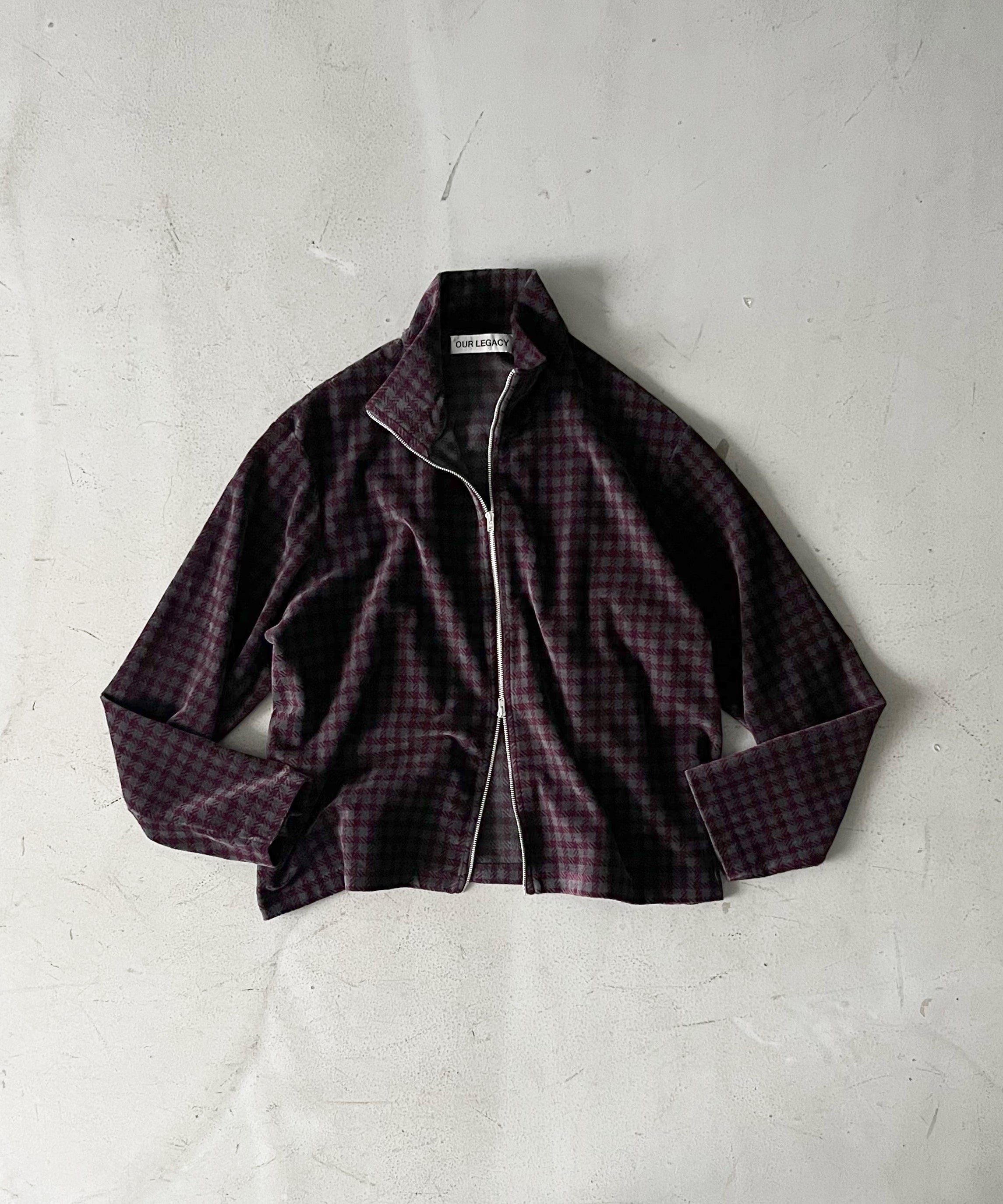 OUR LEGACY Shrunken fullzip polo "MERLOT HOUNDINI CHECK VELOUR"