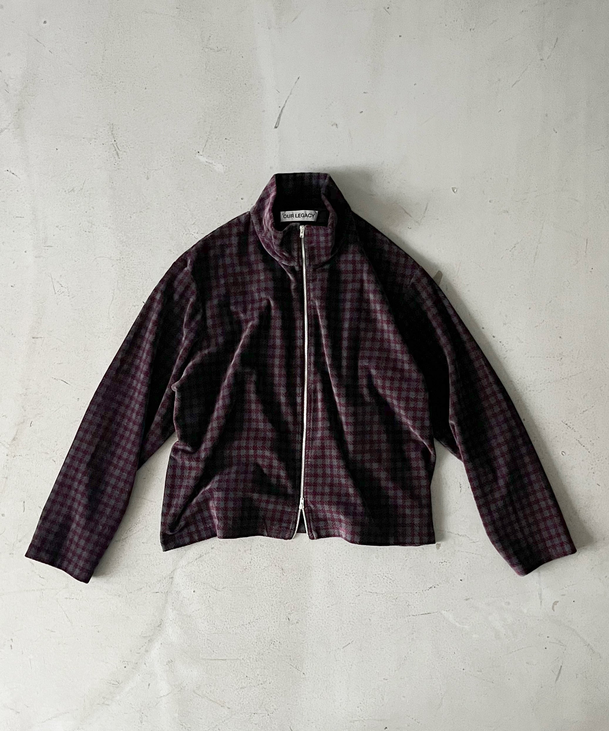 OUR LEGACY Shrunken fullzip polo "MERLOT HOUNDINI CHECK VELOUR"