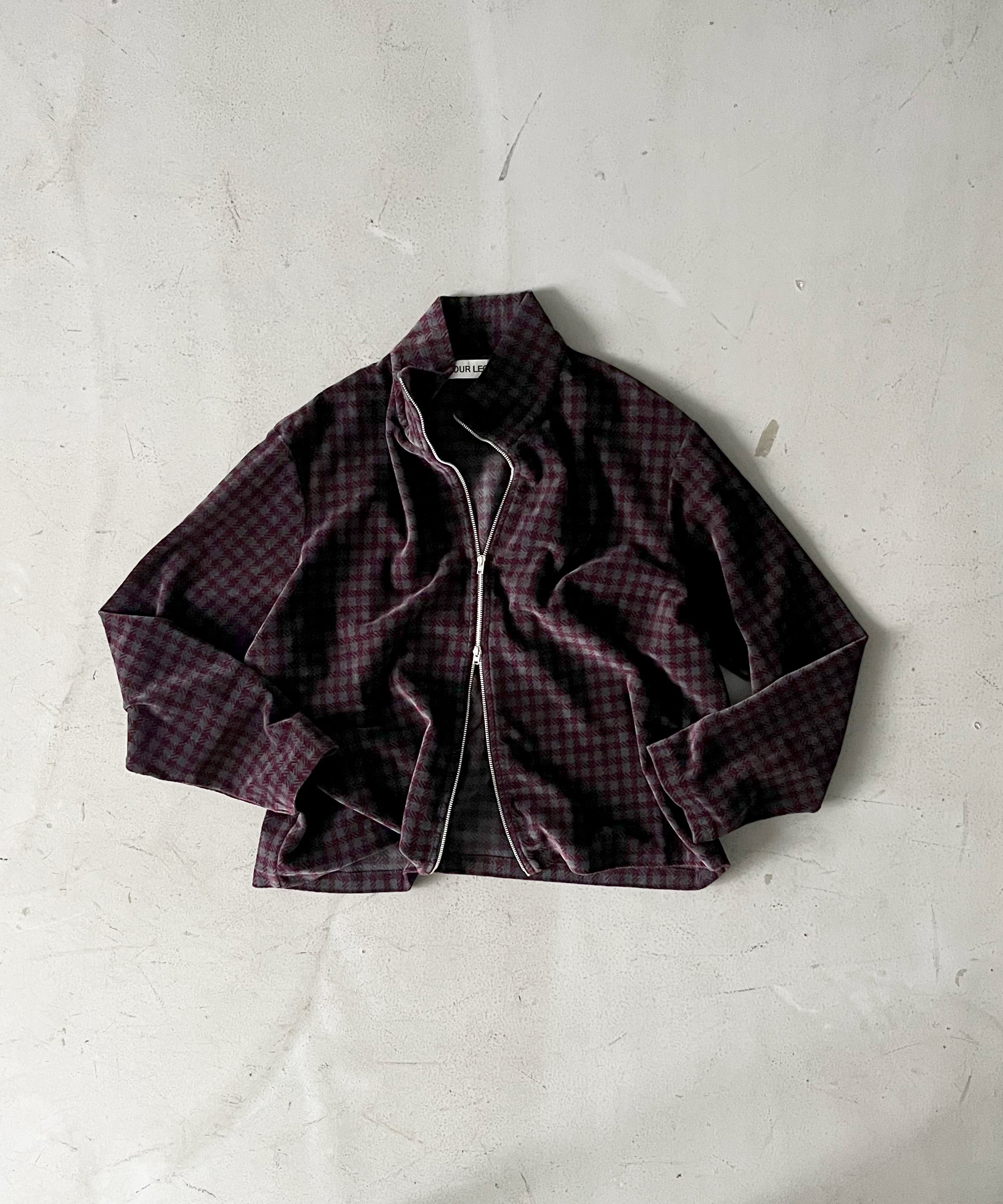 OUR LEGACY Shrunken fullzip polo "MERLOT HOUNDINI CHECK VELOUR"