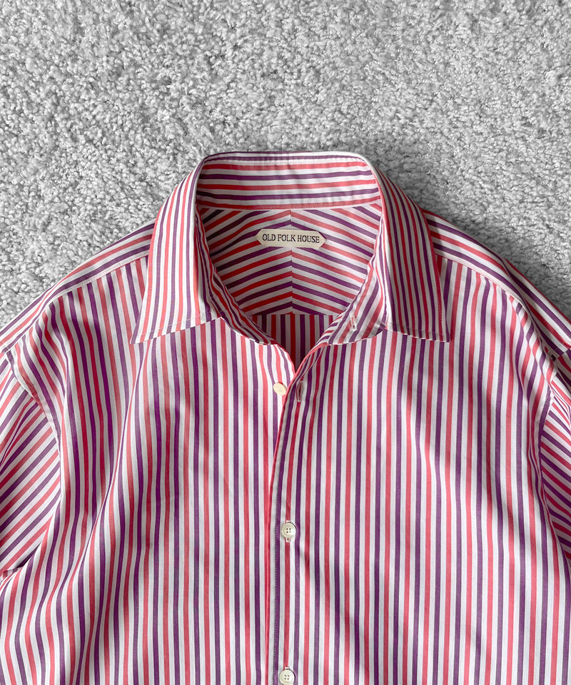 OLD FOLK HOUSE Banshu-ori classic shirt - vintage fabric "RED PURPLE STRIPE"