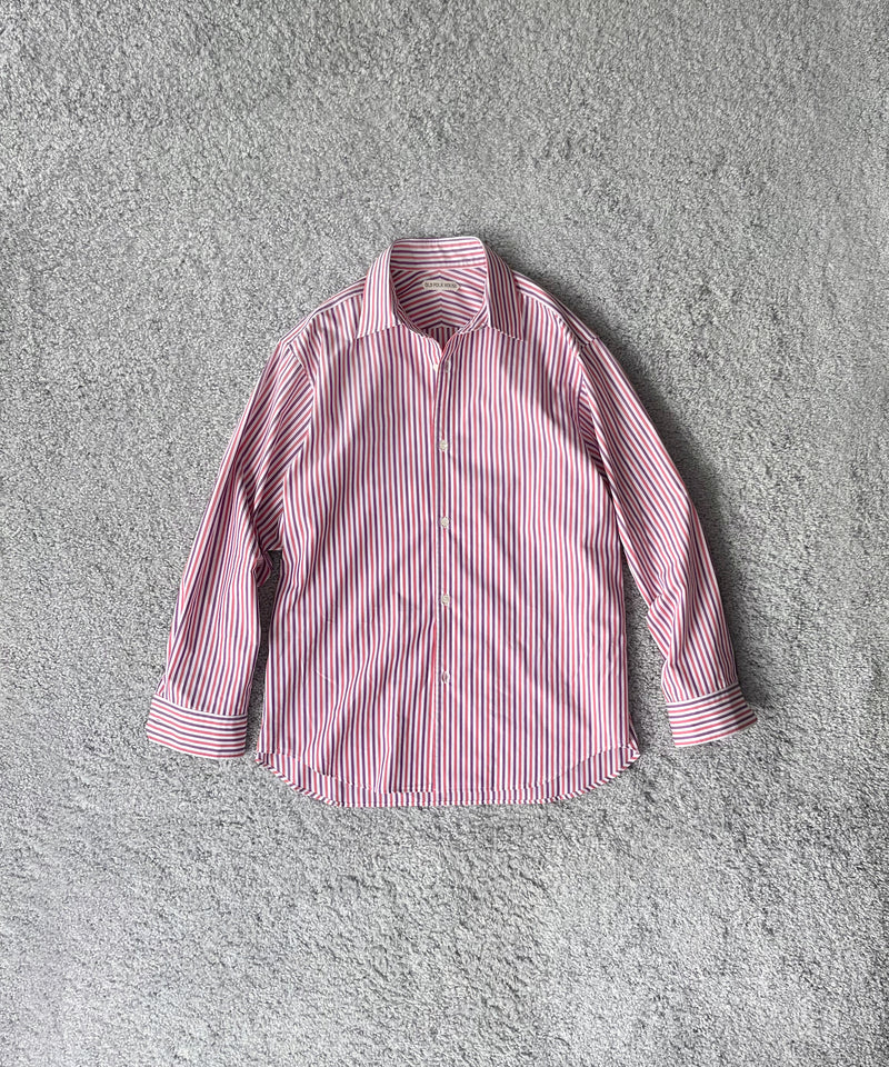 OLD FOLK HOUSE Banshu-ori classic shirt - vintage fabric "RED PURPLE STRIPE"