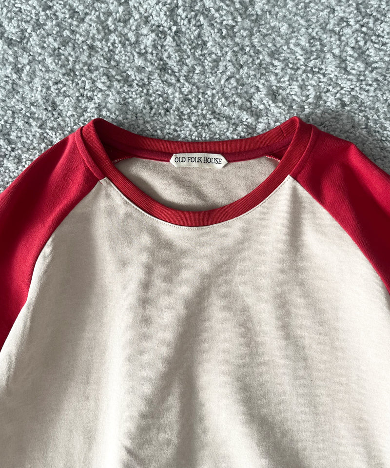 OLD FOLK HOUSE Raglan sleeve t-shirt "RED / BEIGE"
