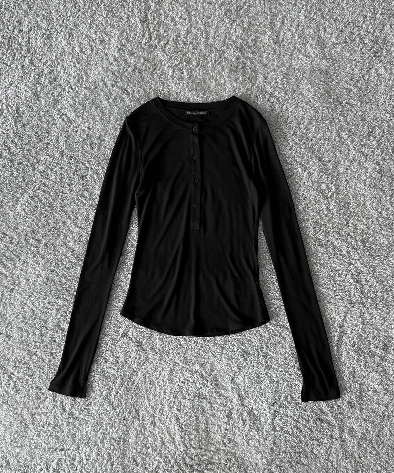 Fax Copy Express Afternoon stretch henley top "BLCK"