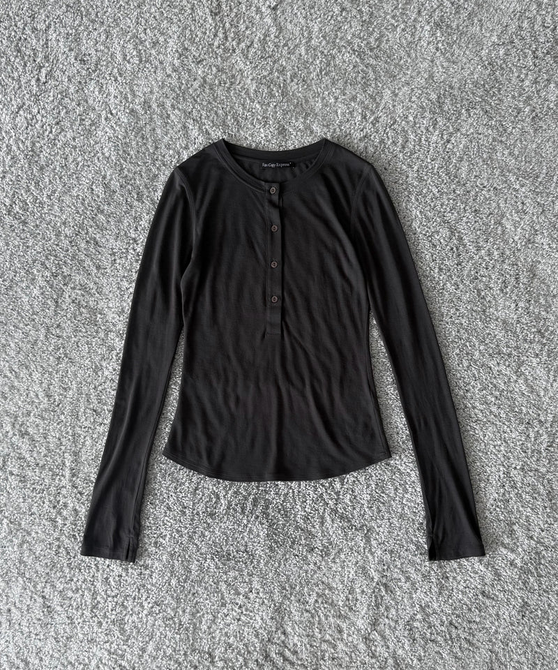 Fax Copy Express Afternoon stretch henley top "BLCK"