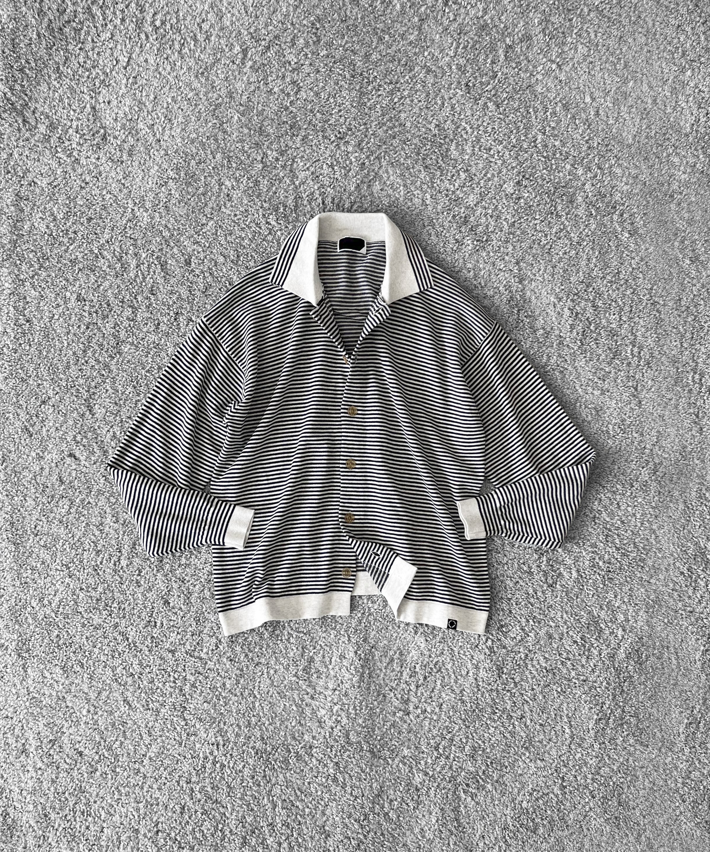 PHINGERIN Stripe knit shirt "A:HEATHER GREY×NAVY"
