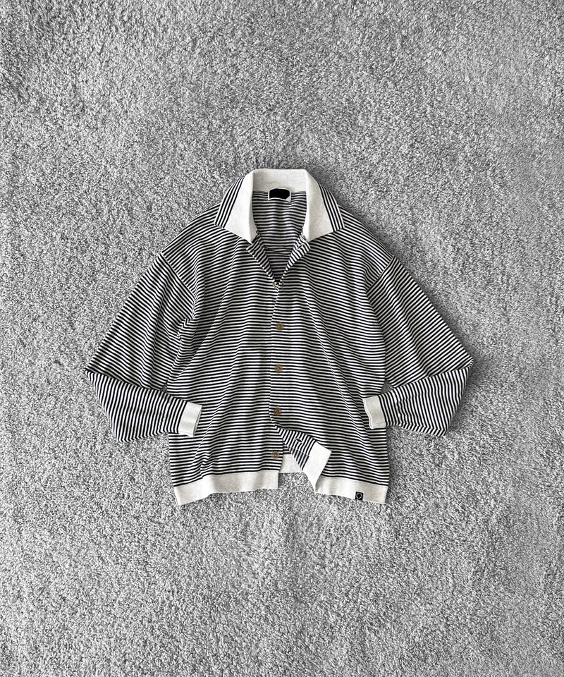 PHINGERIN Stripe knit shirt "A:HEATHER GREY×NAVY"