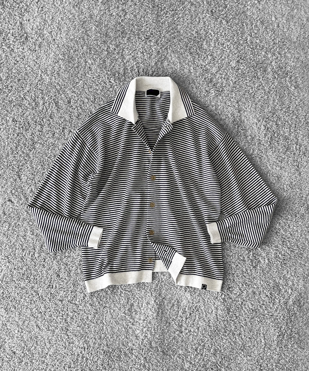PHINGERIN Stripe knit shirt "A:HEATHER GREY×NAVY"