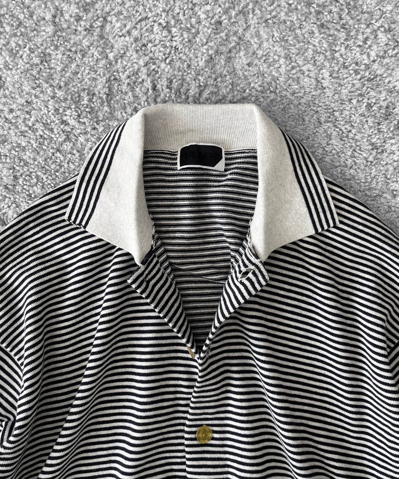 PHINGERIN Stripe knit shirt "A:HEATHER GREY×NAVY"
