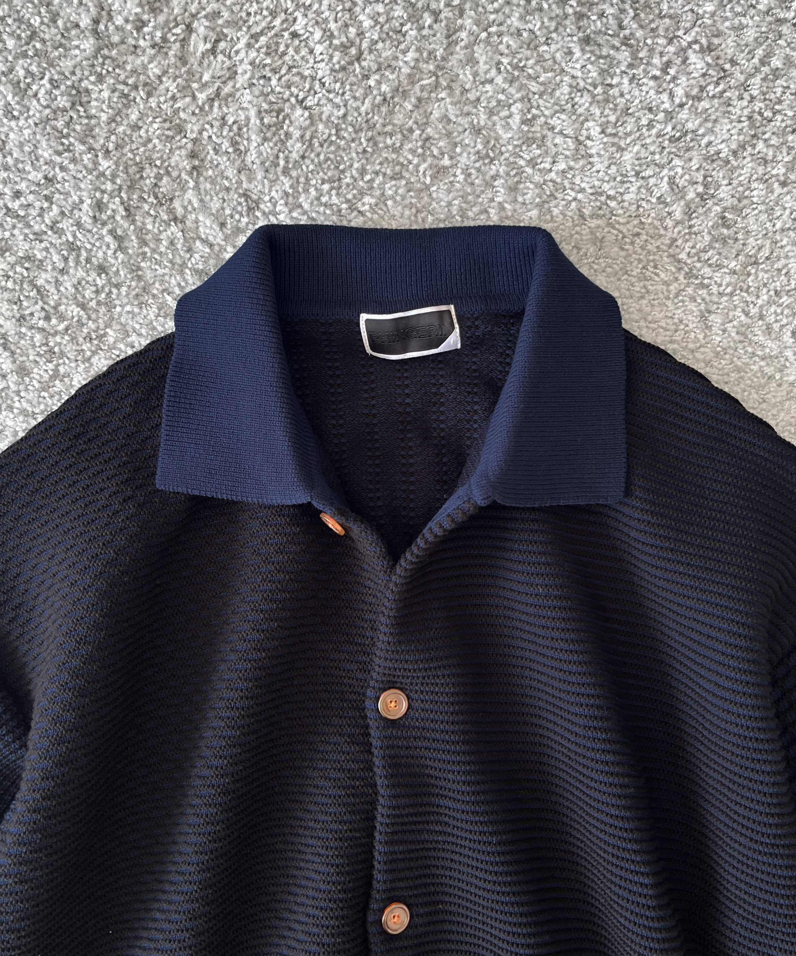 PHINGERIN Multi knit shirt jacket "D:NAVY×BLACK"