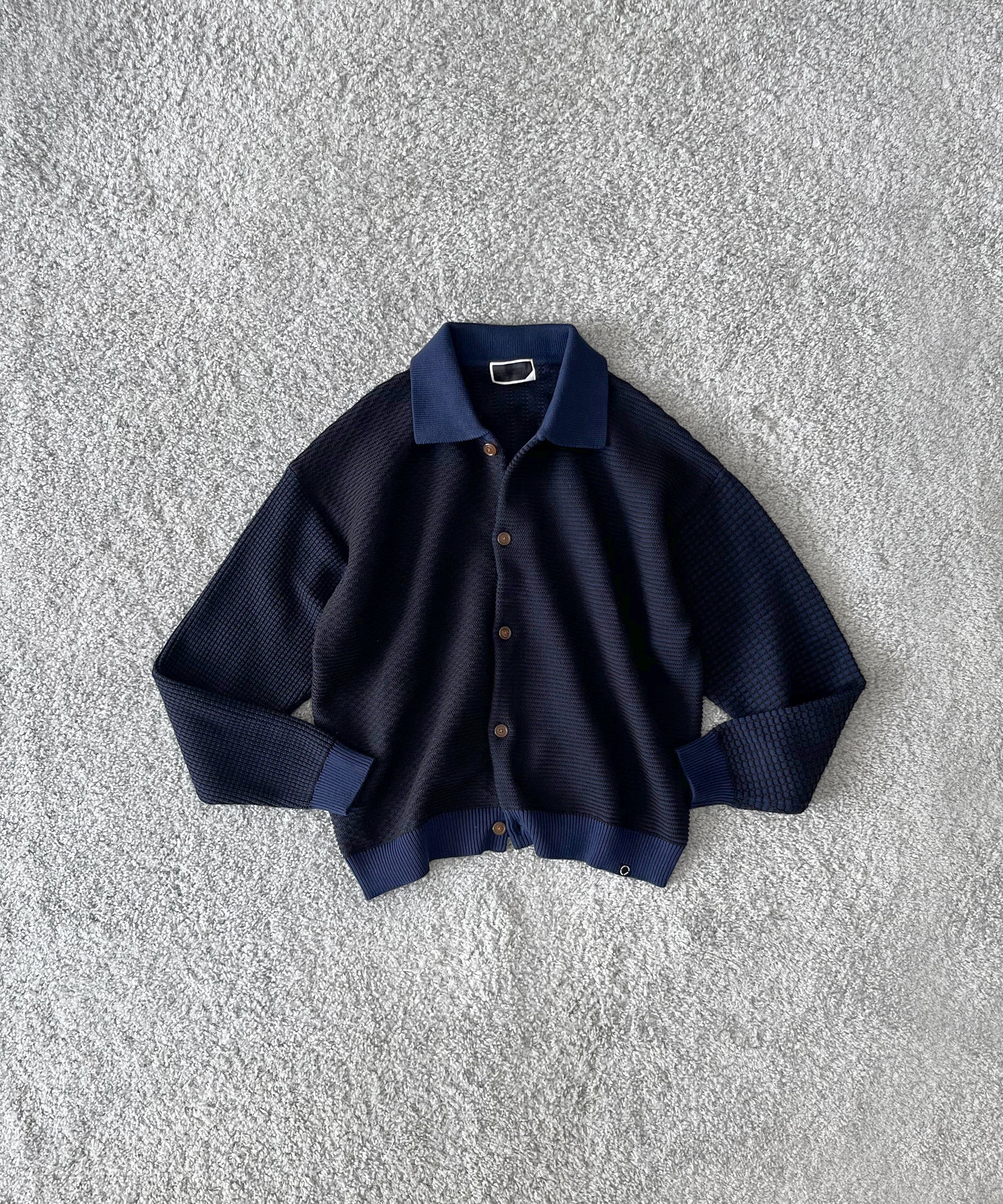 PHINGERIN Multi knit shirt jacket "C:BLACK×WHITE"