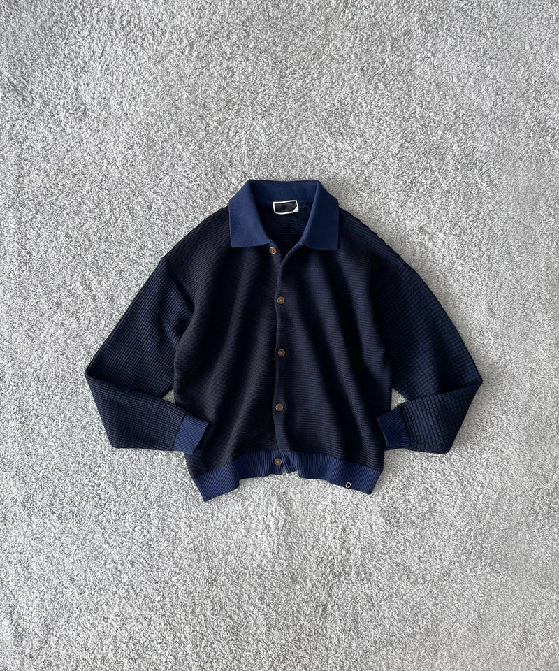 PHINGERIN Multi knit shirt jacket "C:BLACK×WHITE"