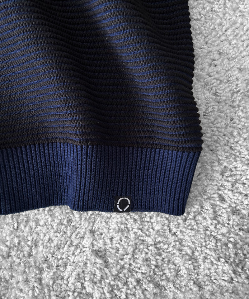 PHINGERIN Multi knit shirt jacket "D:NAVY×BLACK"