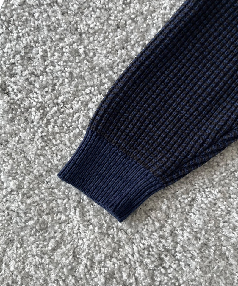 PHINGERIN Multi knit shirt jacket "D:NAVY×BLACK"