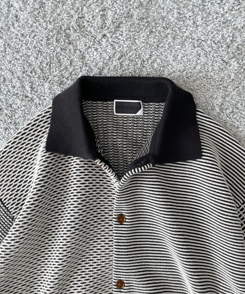 PHINGERIN Multi knit shirt jacket "C:BLACK×WHITE"