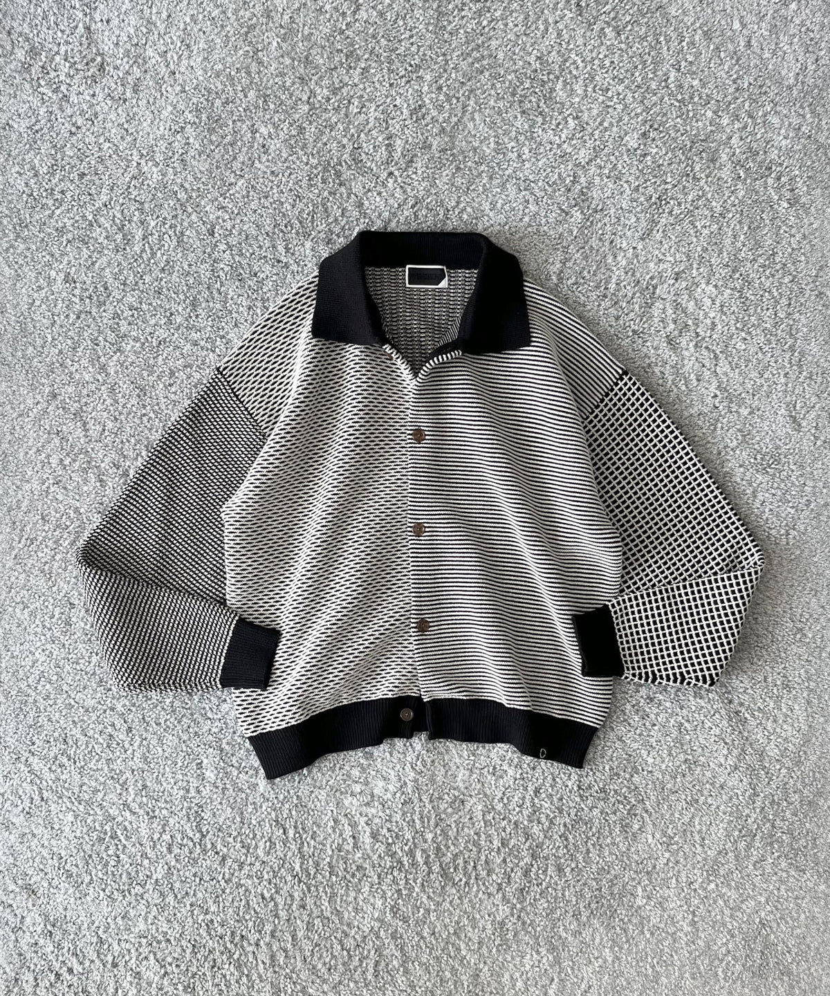 PHINGERIN Multi knit shirt jacket "D:NAVY×BLACK"