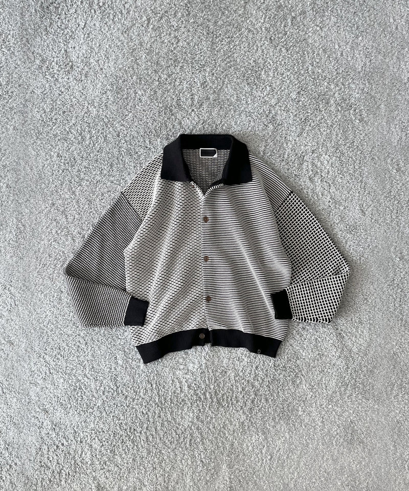 PHINGERIN Multi knit shirt jacket "C:BLACK×WHITE"