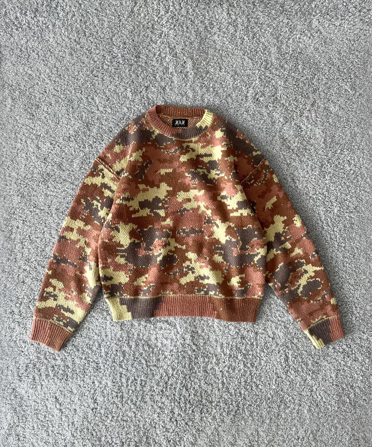 FAF(FAKE AS FLOWERS) Wik camo jacquard knit "BROWN CAMO"