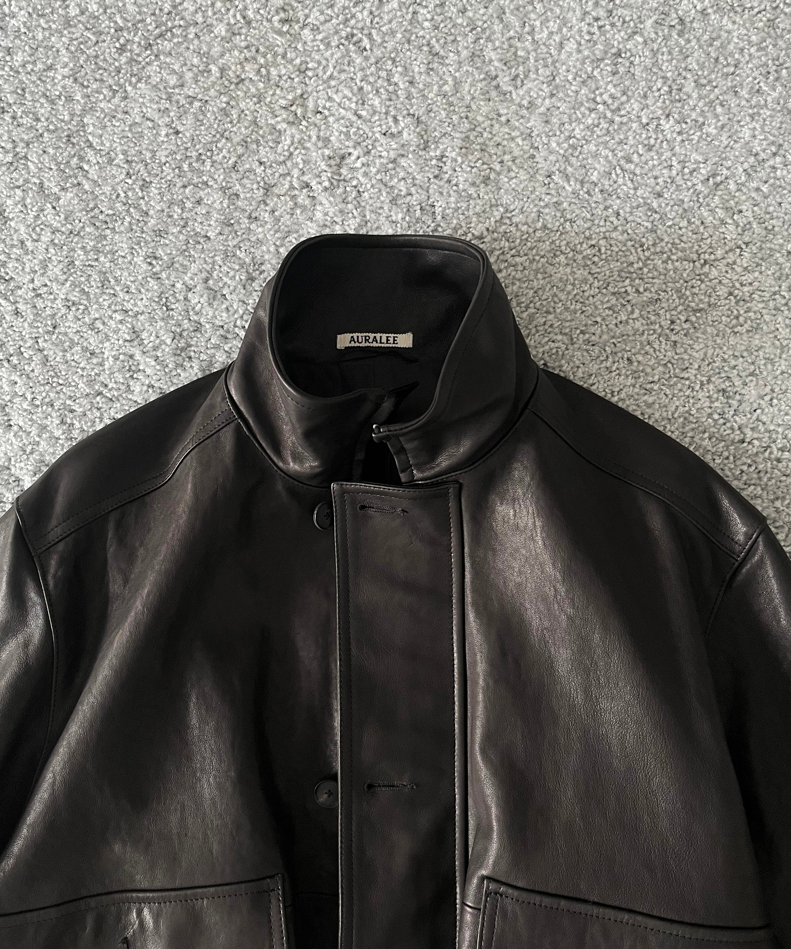 AURALEE Textured lamb leather blouson "BLACK"