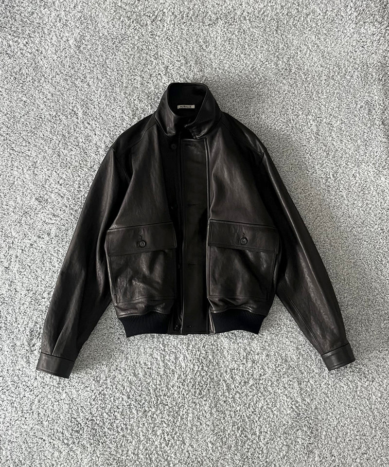 AURALEE Textured lamb leather blouson "BLACK"