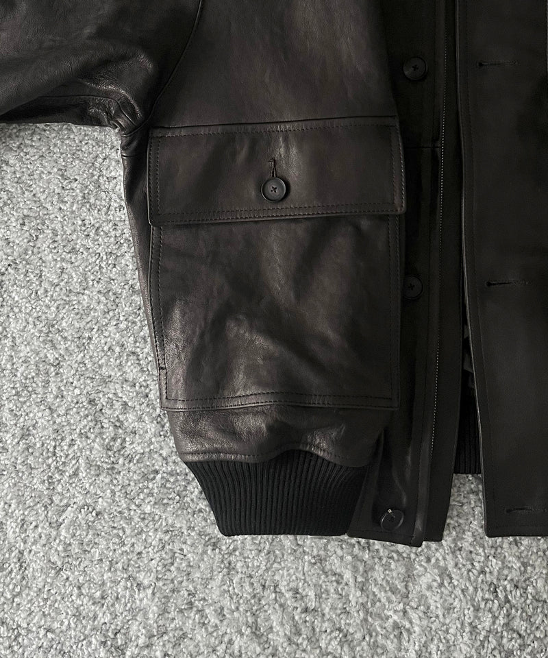 AURALEE Textured lamb leather blouson "BLACK"