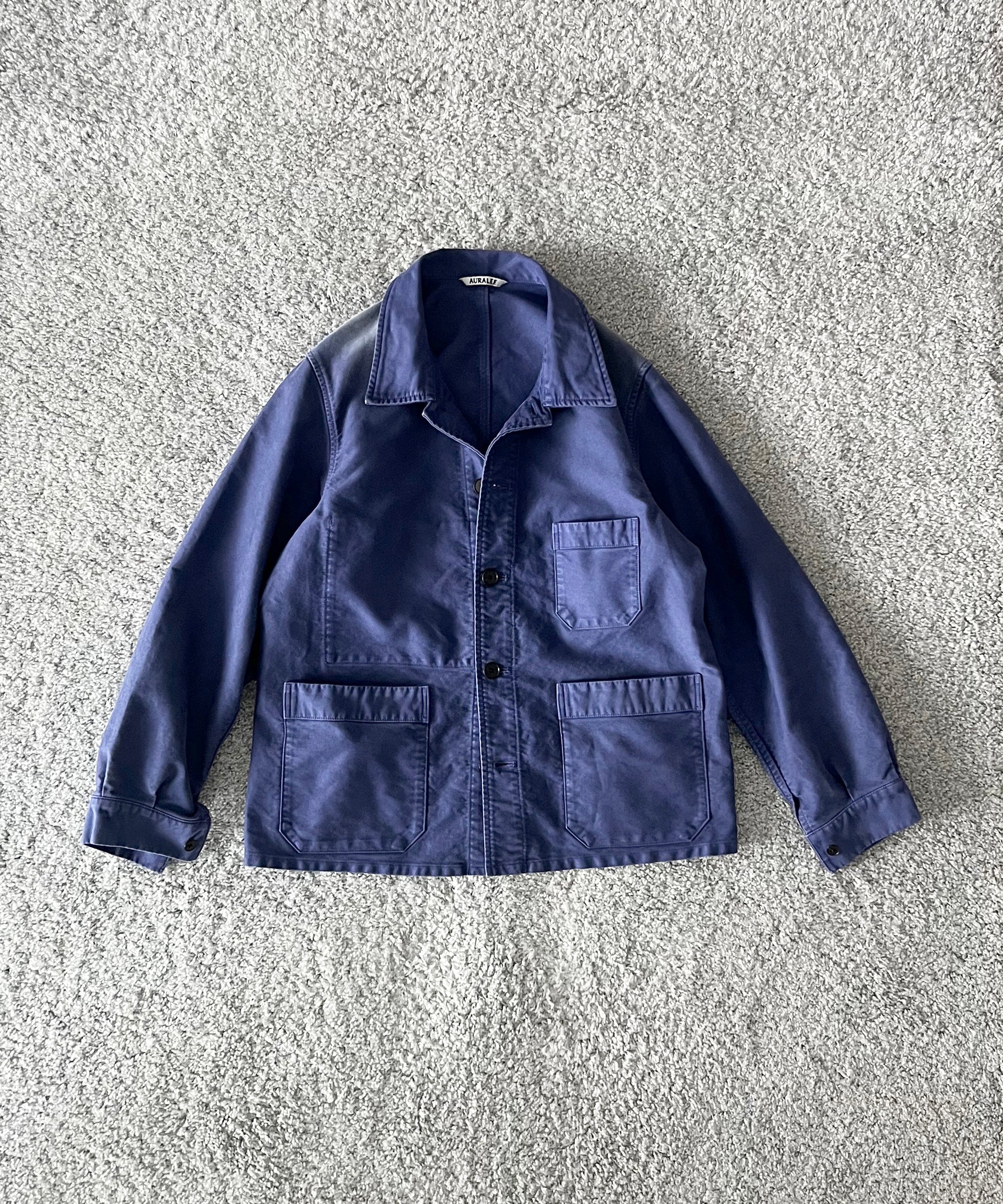 AURALEE Garment-dyed organic cotton heavy moleskin coverall "FADED NAVY"