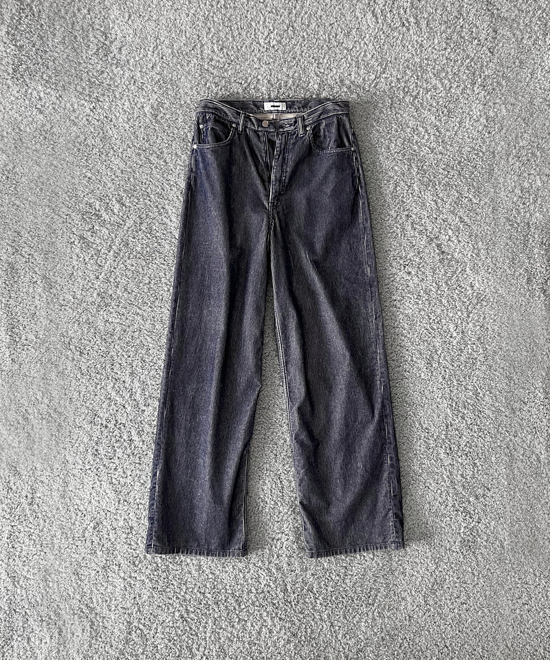 REVERBERATE Flocky corduroy pants - wide "LIGHT GREY×NAVY”