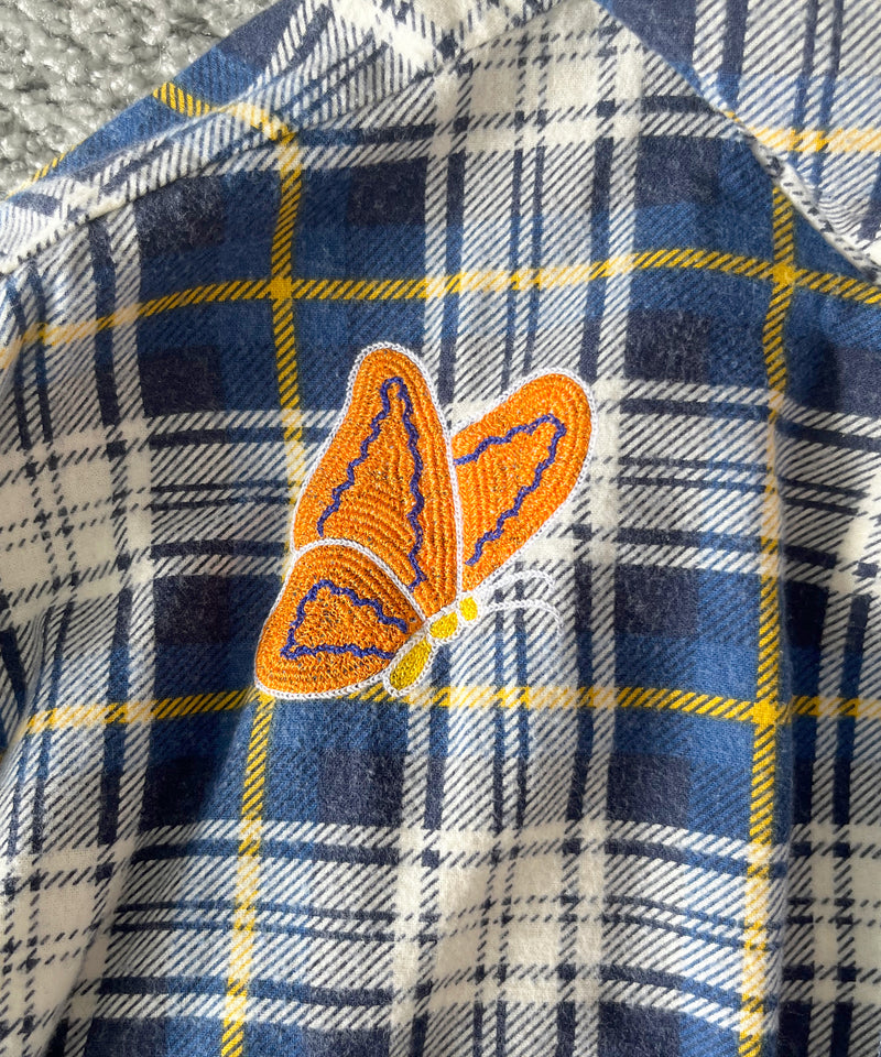 NEEDLES One-up shirt - printed flannel/plaid "D-BLUE/NAVY D"