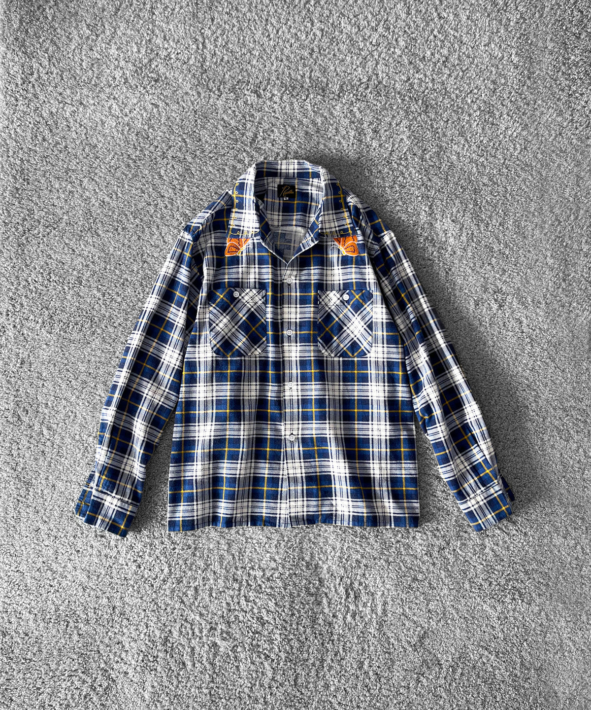 NEEDLES One-up shirt - printed flannel/plaid "F-GREY/OLIVE F"