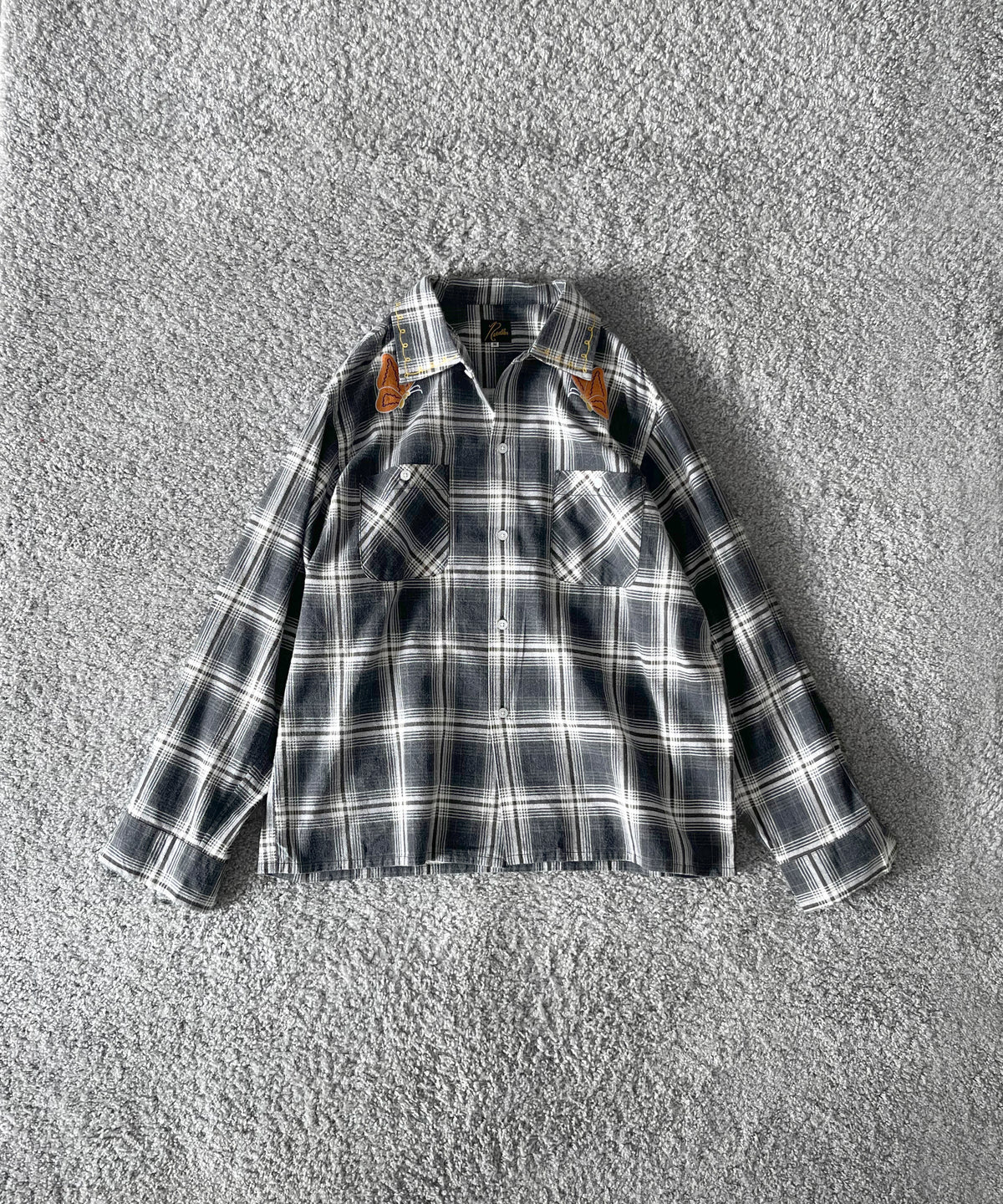 NEEDLES One-up shirt - printed flannel/plaid "D-BLUE/NAVY D"