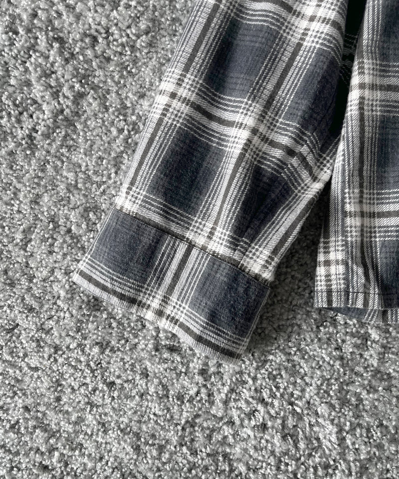 NEEDLES One-up shirt - printed flannel/plaid "F-GREY/OLIVE F"