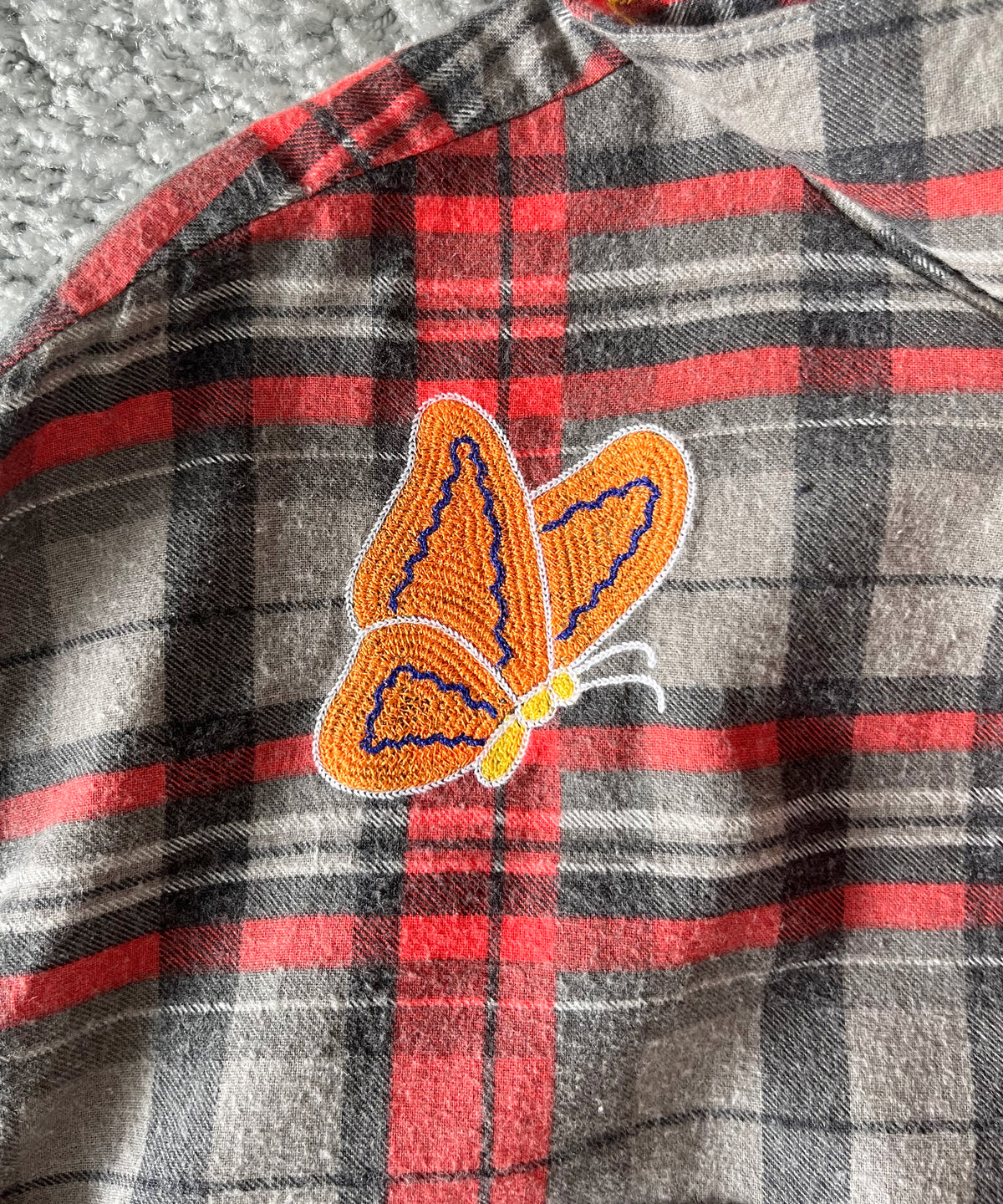 NEEDLES One-up shirt - printed flannel/plaid "B-GREY/RED B"