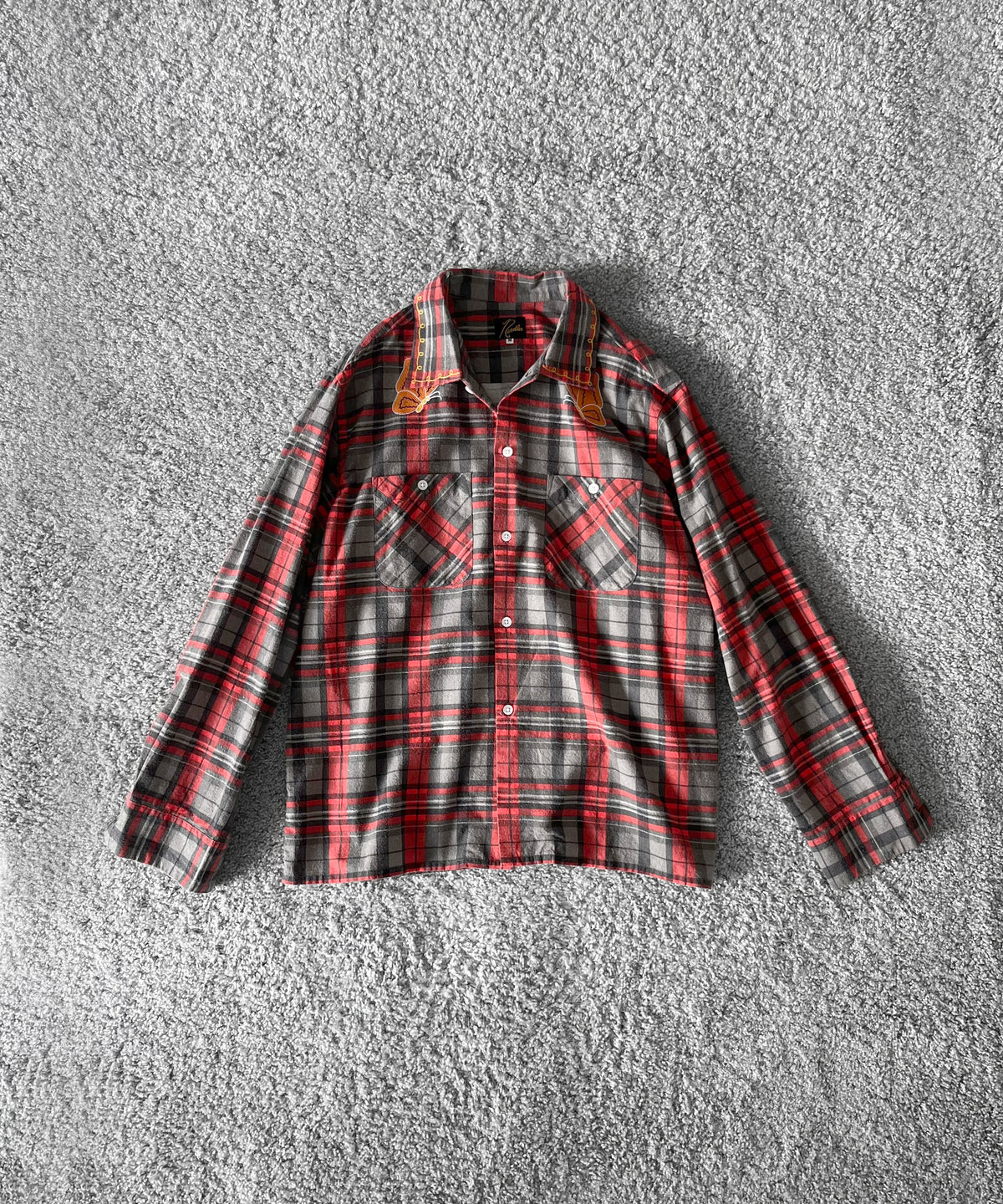 NEEDLES One-up shirt - printed flannel/plaid "D-BLUE/NAVY D"
