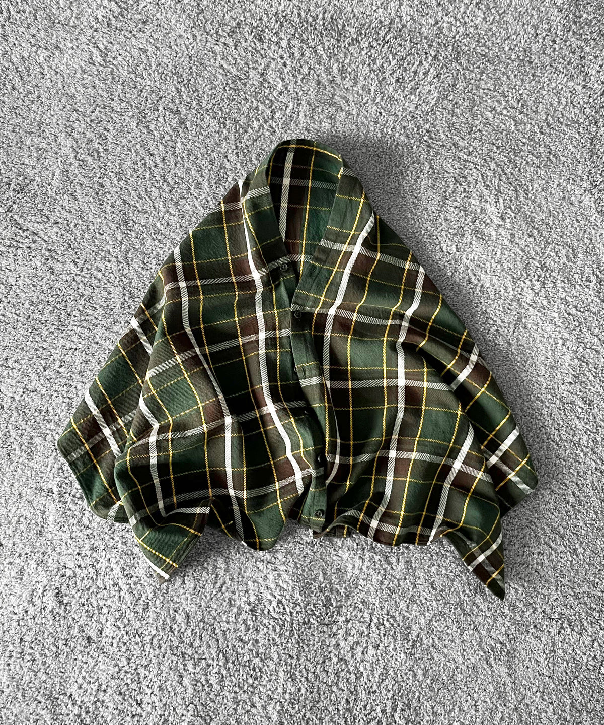 ENGINEERED GARMENTS Button shawl - ctn heavy twill plaid "OLIVE/BROWN"