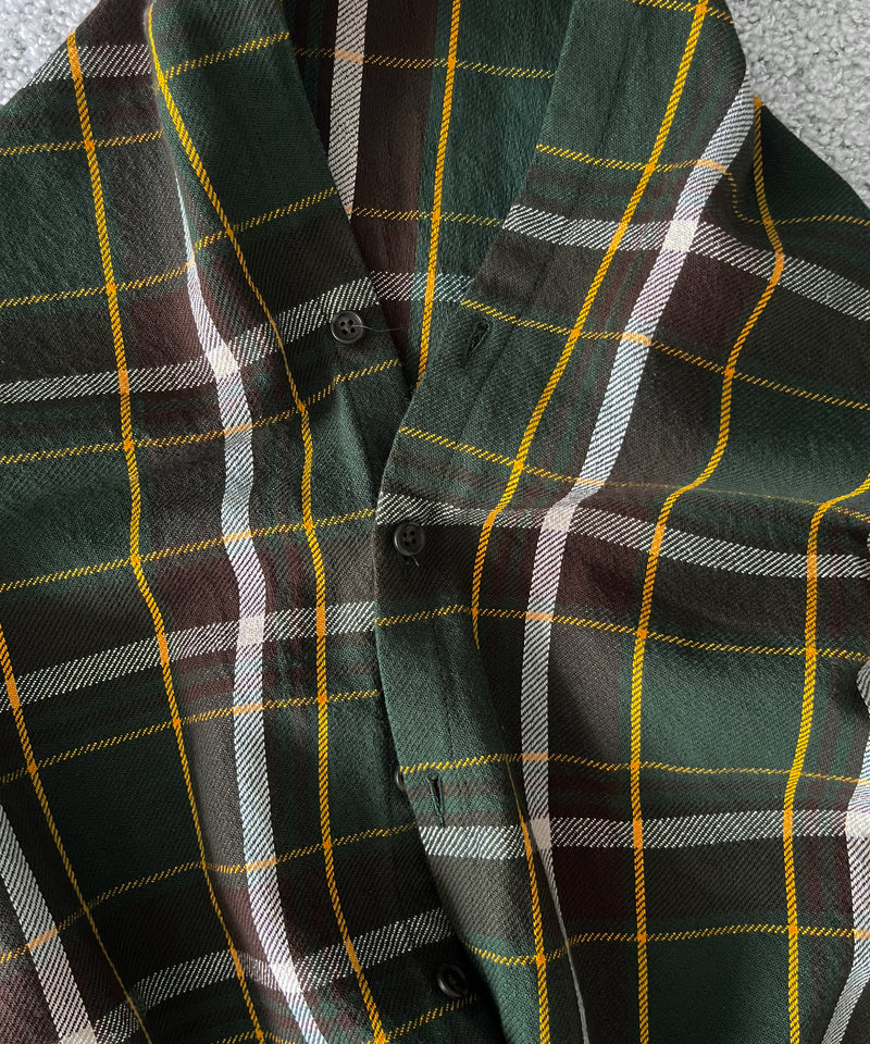 ENGINEERED GARMENTS Button shawl - ctn heavy twill plaid "OLIVE/BROWN"